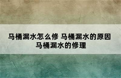 马桶漏水怎么修 马桶漏水的原因 马桶漏水的修理